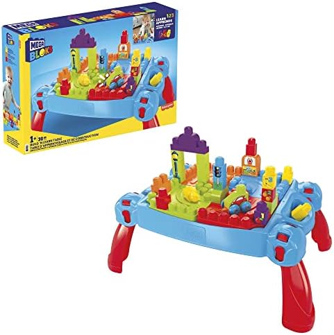 Mega Bloks First Builders Build 'n Learn Table with Big Building Blocks, Building Toys for Toddlers (30 Pieces) Mega