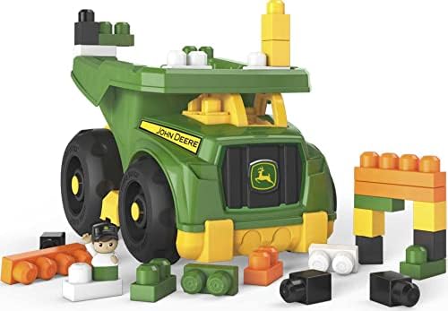 Mega BLOKS John Deere Toddler Building Blocks Toy Set, Dump Truck with 25 Pieces and Storage, 1 Figure, Green, Ages 1+ Years Mega