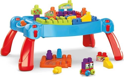 MEGA BLOKS First Builders Toddler Blocks Toy Set, Build ‘n Learn Activity Table with 30 Pieces and Storage, Blue, Ages 1+ Years (Amazon Exclusive) Mega