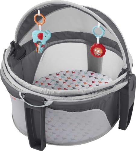 Fisher-Price Portable Bassinet On-The-Go Baby Dome, Travel Play Space with Developmental Newborn Toys & Canopy, Arrows Away Fisher-Price