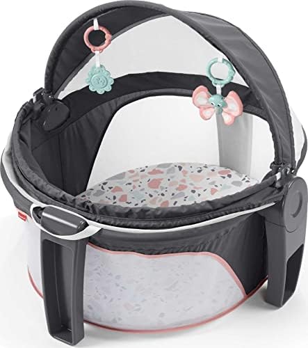 Fisher-Price Portable Bassinet On-The-Go Baby Dome, Travel Play Space with Developmental Newborn Toys & Canopy, Pink Pacific Pebble Fisher-Price