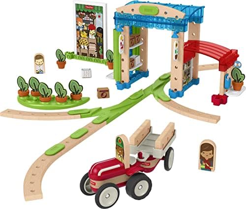 Fisher-Price Wooden Building Toy Wonder Makers Design System Build Around Town Starter Kit, 75 Wood Piece Playset for Preschool Kids Ages 3+ Years Fisher-Price