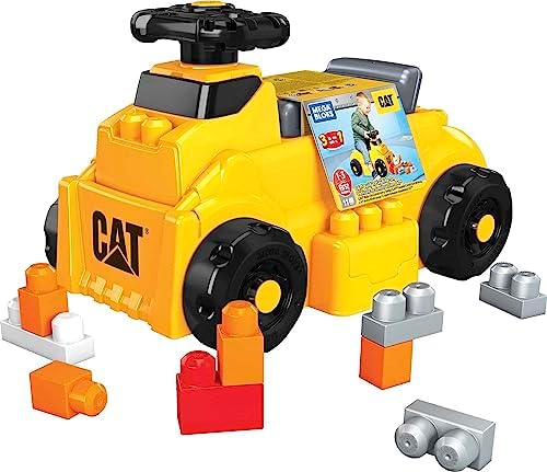 MEGA BLOKS First Builders Cat Toddler Building Blocks Toy Set, Build ‘n Play Ride-On with 11 Pieces and Storage, Yellow, Ages 1+ Years Mega