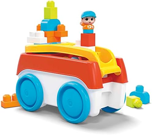 Mega BLOKS First Builders Toddler Building Toy Set, Block Spinning Wagon with 20 Pieces and Storage, 1 Figure, Ages 1+ Years Mega