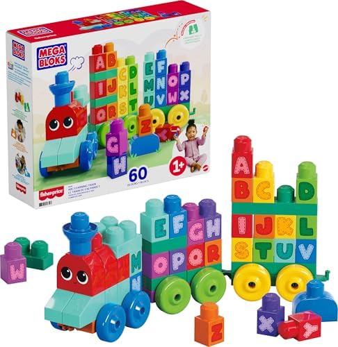 MEGA BLOKS First Builders Toddler Building Blocks Toy Set, ABC Learning Train with 60 Pieces, Ages 1+ Years (Amazon Exclusive) Mega