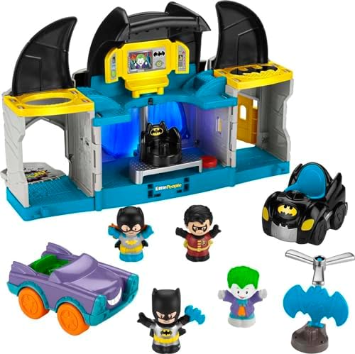 Fisher-Price Little People DC Super Friends Toddler Toy Deluxe Batcave Playset with Batman Figure for Pretend Play Ages 18+ Months (Amazon Exclusive) Fisher-Price