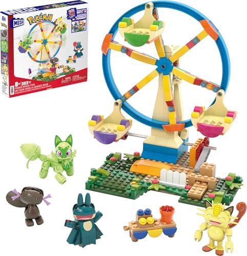 Mega Pokémon Building Toys Set Ferris Wheel Fun with 393 Pieces, 4 Poseable Characters, 5+ Inches Tall, for Kids Mega