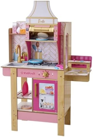 KidKraft Cook with Barbie™ Wooden Play Kitchen with Lights, Sounds, Water-Reveal Food and 30 Accessories KidKraft