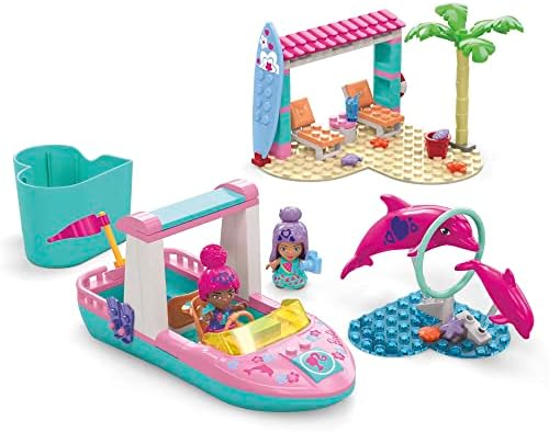 MEGA Barbie Color Reveal Building Toy Playset, Dolphin Exploration with 121 Pieces, 15 Surprises and Accessories, Kids Age 5+ Years Mega