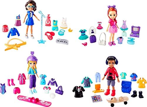 Polly Pocket Travel Toy Playset with Four (3-inch) Dolls and 40+ Fashion Accessories, Themed Characters Fashion Pack Polly Pocket