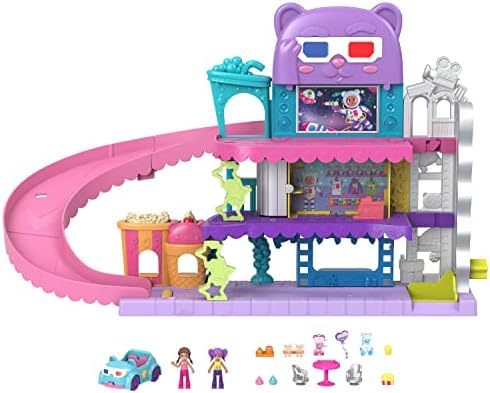 Polly Pocket Pollyville Dolls & Playset, Drive-in Movie Theater with 2 Micro Dolls, 1 Toy Car & 11 Accessories Polly Pocket