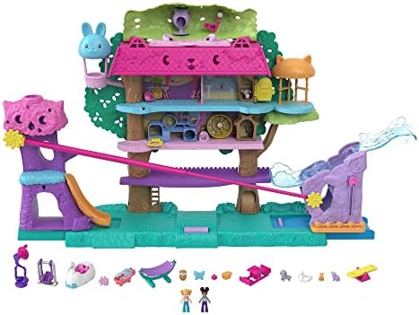 Polly Pocket Doll House with 2 Micro Dolls, Toy Car, Doll Furniture & 4 Pets, Expandable Pet Adventure House Polly Pocket