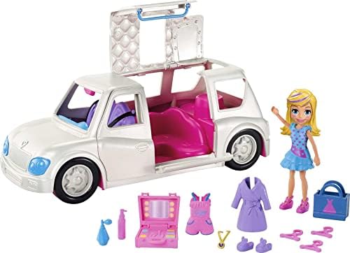 Polly Pocket Vehicle Toy with 3-inch Doll & 14 Fashion Accessories, Arrive In Style Limo Playset Polly Pocket