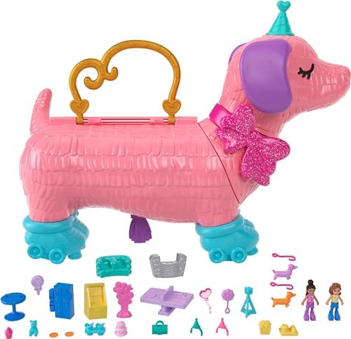 Polly Pocket 2-in-1 Travel Toy Playset, Puppy Party Large Compact with 2 Dolls & Birthday Accessories Polly Pocket