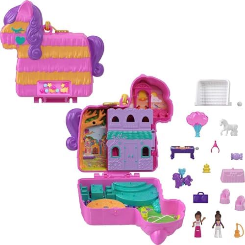 Polly Pocket Compact Playset, Pinata Party with 2 Micro Dolls & Accessories, Travel Toys with Surprise Reveals Polly Pocket