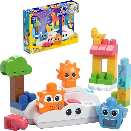 Ночник-конструктор Fisher-Price для малышей, Rise & Snooze, 30 деталей, звуковые и световые эффекты Mega