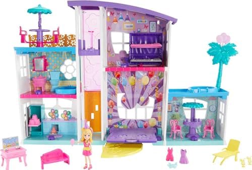 Polly Pocket Playset with 3-inch Doll & Party Accessories, Poppin' Party Pad Transforming Playhouse Toy Polly Pocket