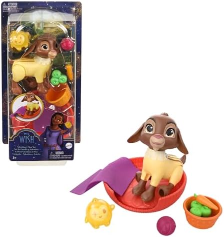 Mattel Disney Wish Dolls, Valentino & Star Figures Set & 6 Accessories Like Pet Bed & Blanket, Goat Figure Bends Back Legs, Inspired by The Movie Mattel