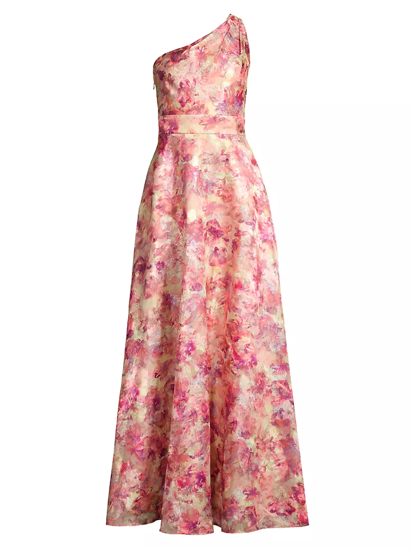 Floral Jacquard One-Shoulder Ballgown Aidan Mattox