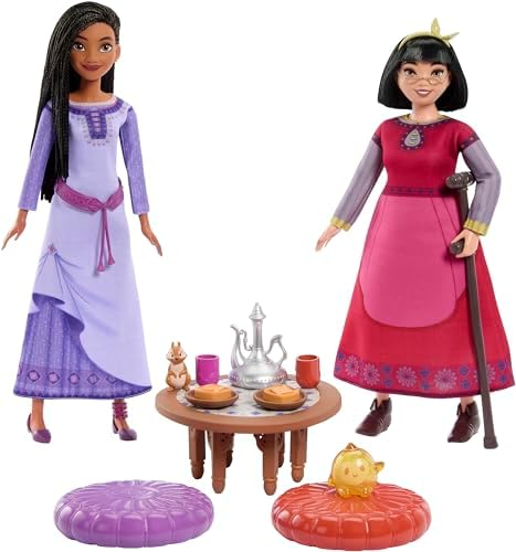 Mattel Disney Wish Toys, Best Friends Tea Time Playset with Asha & Dahlia of Rosas Dolls, 2 Figures, 1 Table & 10 Accessories, Inspired by the Movie Mattel