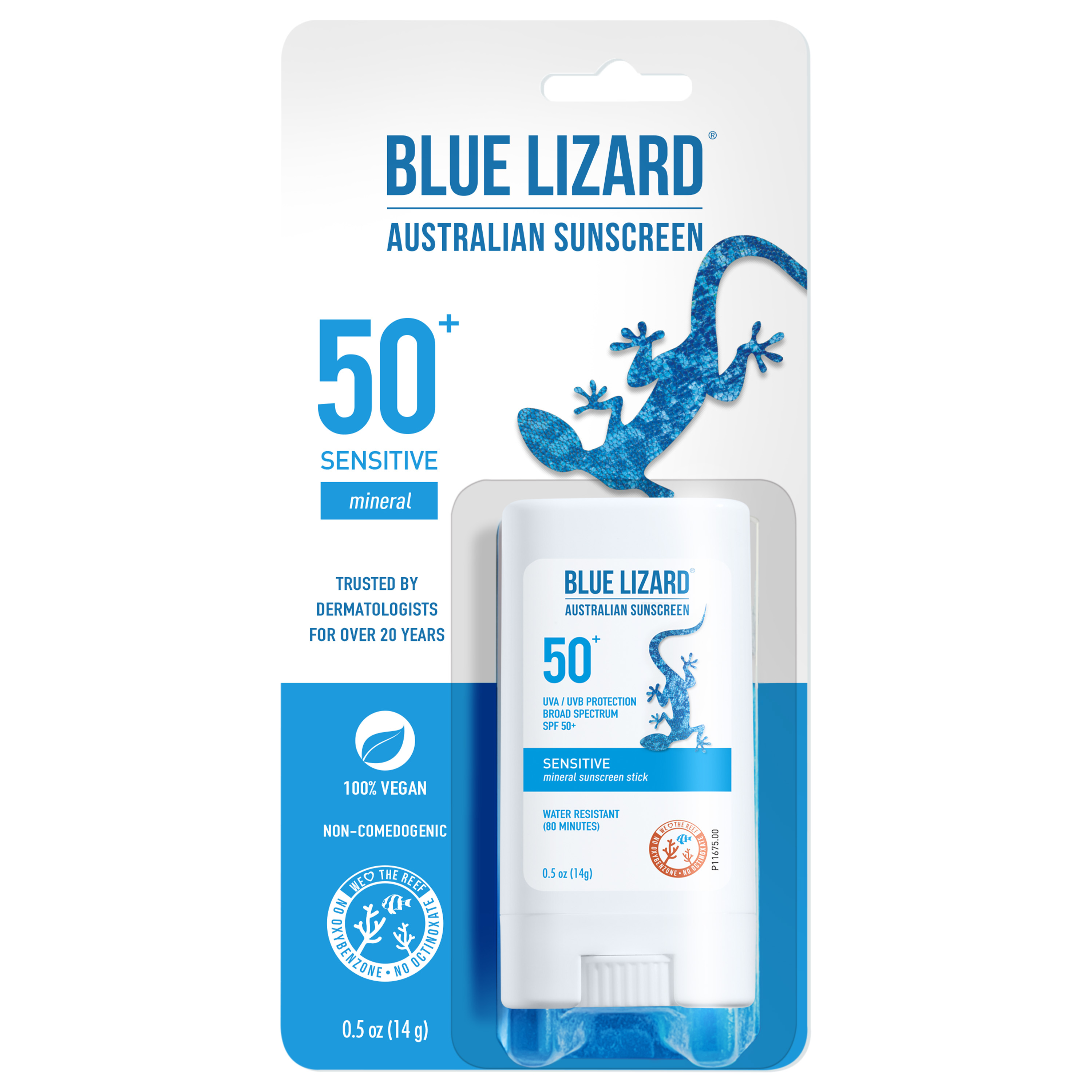 Blue Lizard Sensitive SPF 50 Mineral Sunscreen Stick, Broad Spectrum, All Ages, 0.5 fl oz Blue Lizard