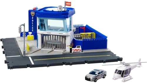 Matchbox Toy Cars Playset, Action Drivers Police Station Dispatch, 1 Toy Helicopter & 1 Ford Police Car in 1:64 Scale with Lights & Sounds Matchbox