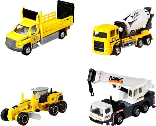 Matchbox Working Rigs 4-Pack, Set of 4 Toy Construction Trucks & Equipment with Moving Parts (Styles May Vary) Matchbox