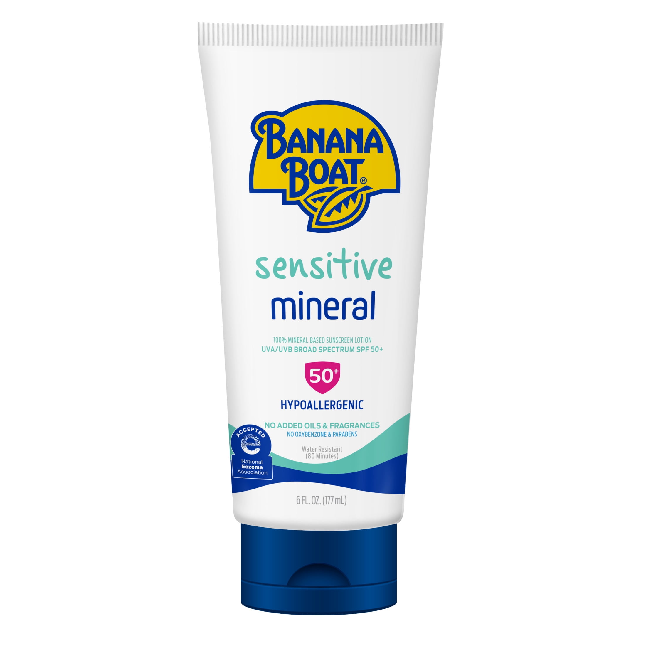 Banana Boat Sensitive 100% Mineral Sunscreen Lotion SPF 50, Adult Sensitive Skin Sunscreen, 6 fl oz BANANA BOAT