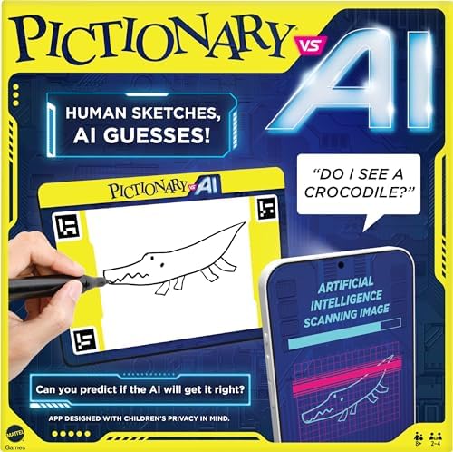 Mattel Games Pictionary Vs. AI Family Game for Game Nights with Kids, Adults & Families Using Artificial Intelligence for 2 to 4 Players Mattel Games