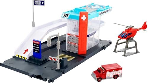 Matchbox Cars Playset, Action Drivers Helicopter Rescue & 1:64 Scale Toy Ambulance & Helicopter, Connects to Other Sets Matchbox