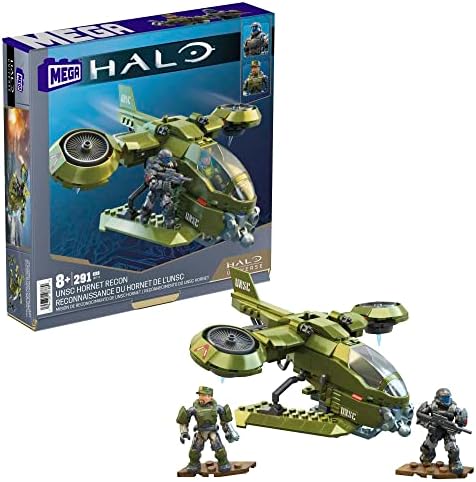 MEGA Halo Toys Vehicle Building Set for Kids, UNSC Hornet Recon Aircraft with 291 Pieces, 2 Micro Action Figures and Accessories, Gift Ideas Mega