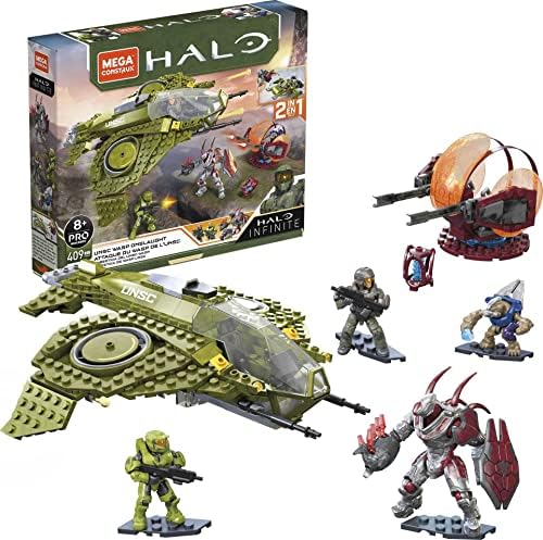 MEGA Halo Infinite Toy Building Set, UNSC Wasp Onslaught Aircraft with 406 Pieces, 4 Poseable Action Figures and Accessories, for Collectors Mega