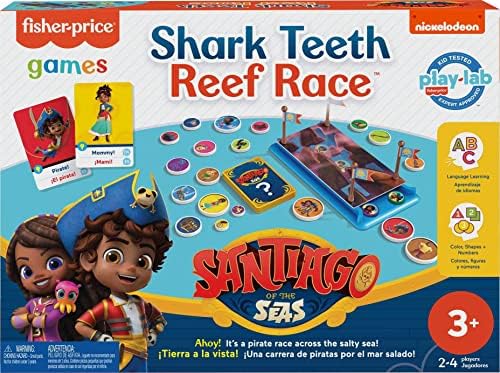 Mattel Games Fisher-Price Nickelodeon Kids Game Inspired by Santiago of The Seas, Shark Teeth Reef Race with English and Spanish Words, 2-4 Players Mattel Games