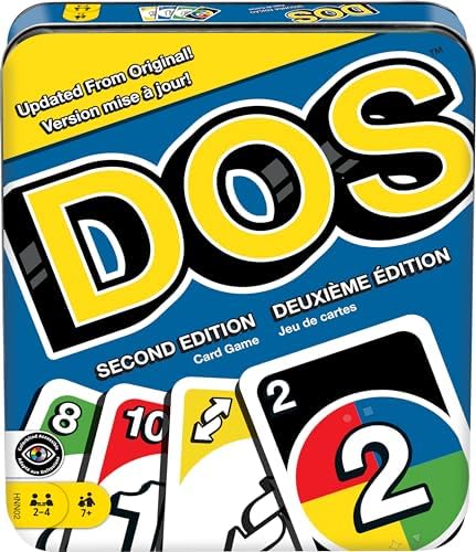 Mattel Games DOS Card Game Second Edition, Family Travel Game with Updated Rules for Kids & Adults in Storage Tin Mattel Games