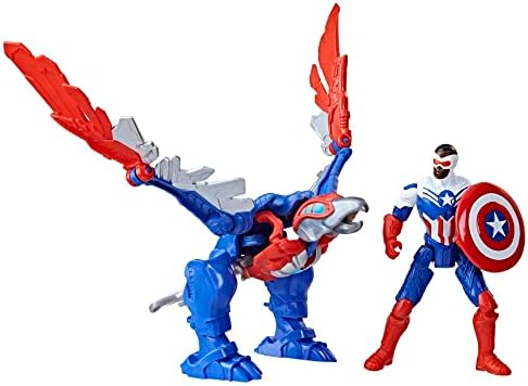 Marvel Mech Strike Mechasaurs, 4-Inch Captain America with Redwing Mechasaur Action Figures, Super Hero Toys for Kids Ages 4 and Up Marvel