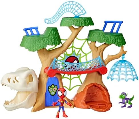 Spidey and his Amazing Friends Marvel Dino-Webs Treehouse Playset, Spider-Man & Goblin Raptor 4-Inch-Scale Action Figure Set, Ages 3 & Up Spidey and His Amazing Friends