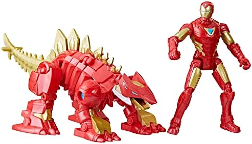 Marvel Mech Strike Mechasaurs, 4-Inch Iron Man with Iron Stomper Mechasaur Action Figures, Super Hero Toys for Kids Ages 4 and Up Marvel