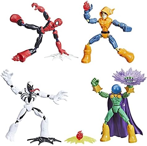 Spider-Man Marvel Bend and Flex Action Figure Toy, and Anti-Venom Vs. Marvel's Mysterio and Hobgoblin, Frustration Free Packaging (Amazon Exclusive), Multicolor, 4 Count (Pack of 1) with Accessories Spider-Man