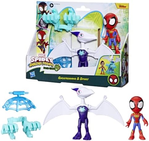 Spidey and his Amazing Friends Marvel Dino-Webs Ghostasaurus & Spidey 4-inch-Scale Spider-Man Action Figure Set, Toys for Kids Ages 3 and Up Spidey and His Amazing Friends