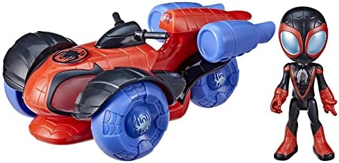 Spidey and His Amazing Friends Glow Tech Techno-Racer Toy Car with Miles Morales Spider-Man Action Figure, Marvel Super Hero Preschool Toys for 3+ Year Old Kids, Lights & Sounds Spidey and His Amazing Friends