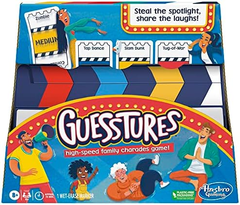 Hasbro Gaming Guesstures Game, Charades Game for 4 or More Players, Includes Customizable Cards and Clapper, Family Party Game for Ages 8 and Up Hasbro Gaming