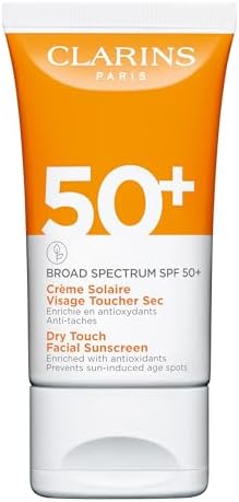 Clarins Dry Touch Face Sunscreen | Broad Spectrum SPF 50+ | UVA/UVB Protection | Lightweight and No White Cast | Enriched with Antioxidants | All Skin Types, including Sensitive Skin | 1.7 Ounces Clarins