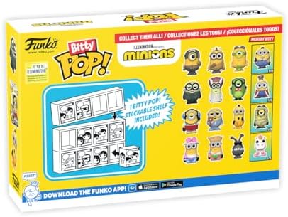 Мини-фигурки Bitty Pop! Миньоны, набор из 4 - Стюарт на роликах, Боб в пижаме, Кевин в кунг-фу и фигурка-сюрприз Funko