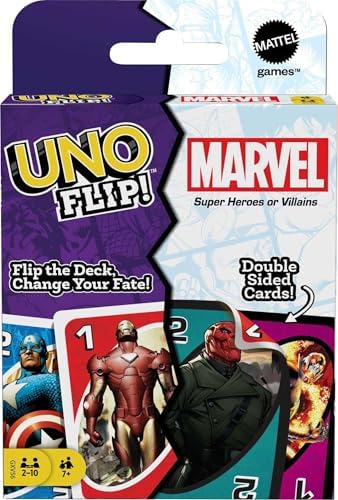 Mattel Games ​UNO Flip! Marvel Card Game for Kids, Adults & Family Night with Double-Sided Cards, Heroes vs. Villains Mattel Games