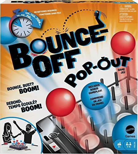 Mattel Games Bounce-Off Pop-Out Party Game for Kids, Adults and Family Night, Bounce Fast or Balls Go Flying for 1-4 Players Mattel Games