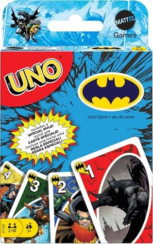 Настольная игра UNO с персонажами Бэтмена, 2-10 игроков, для детей от 7 лет и старше, коллекционные карты, специальное правило Mattel Games