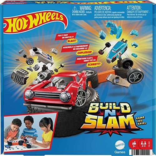 Mattel Games Hot Wheels Build ‘N Slam Kids Game with Buildable Classic Cars, Fix it Fast or Watch it Blast, 1 to 3 Players Mattel Games