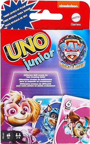 Mattel Games UNO Junior Paw Patrol: The Mighty Movie Kids Card Game for Family Night Featuring 3 Levels of Play Mattel Games