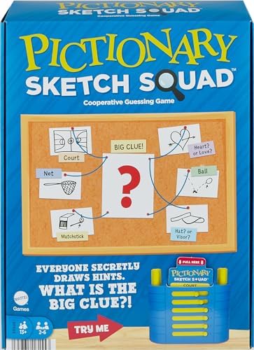 Mattel Games Pictionary Sketch Squad Cooperative Party Game with Clues Case for Game Night, 2- to 6-Player Drawing Game Mattel Games