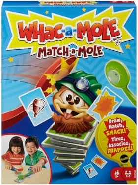 Mattel Games WHAC-A-MOLE Match-A-MOLE Kids Card Matching Game with Mole Smackers for 2 to 3 Players 5 Year Old & Up Mattel Games